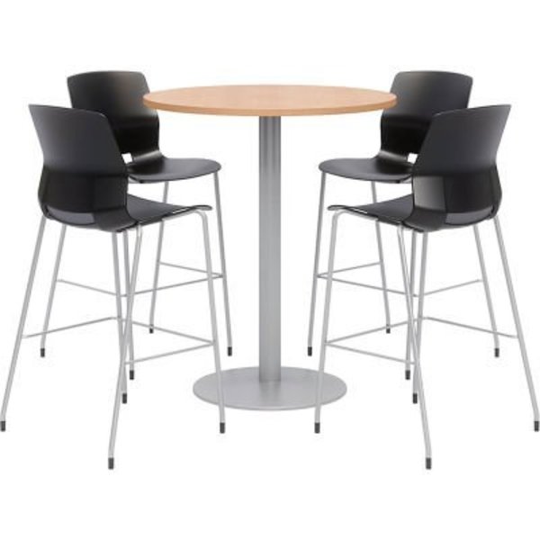 Kfi KFI 42" Round Bistro Table & 4 Barstool Set, Maple Table With Black Stools OLTFL42RD-B1922-SL-41-10776-4-OL2700BR-